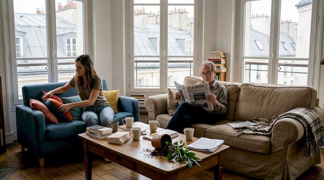 Espace salon avec un canapé traditionnel et un modèle compact pour optimiser le confort et l’agencement.