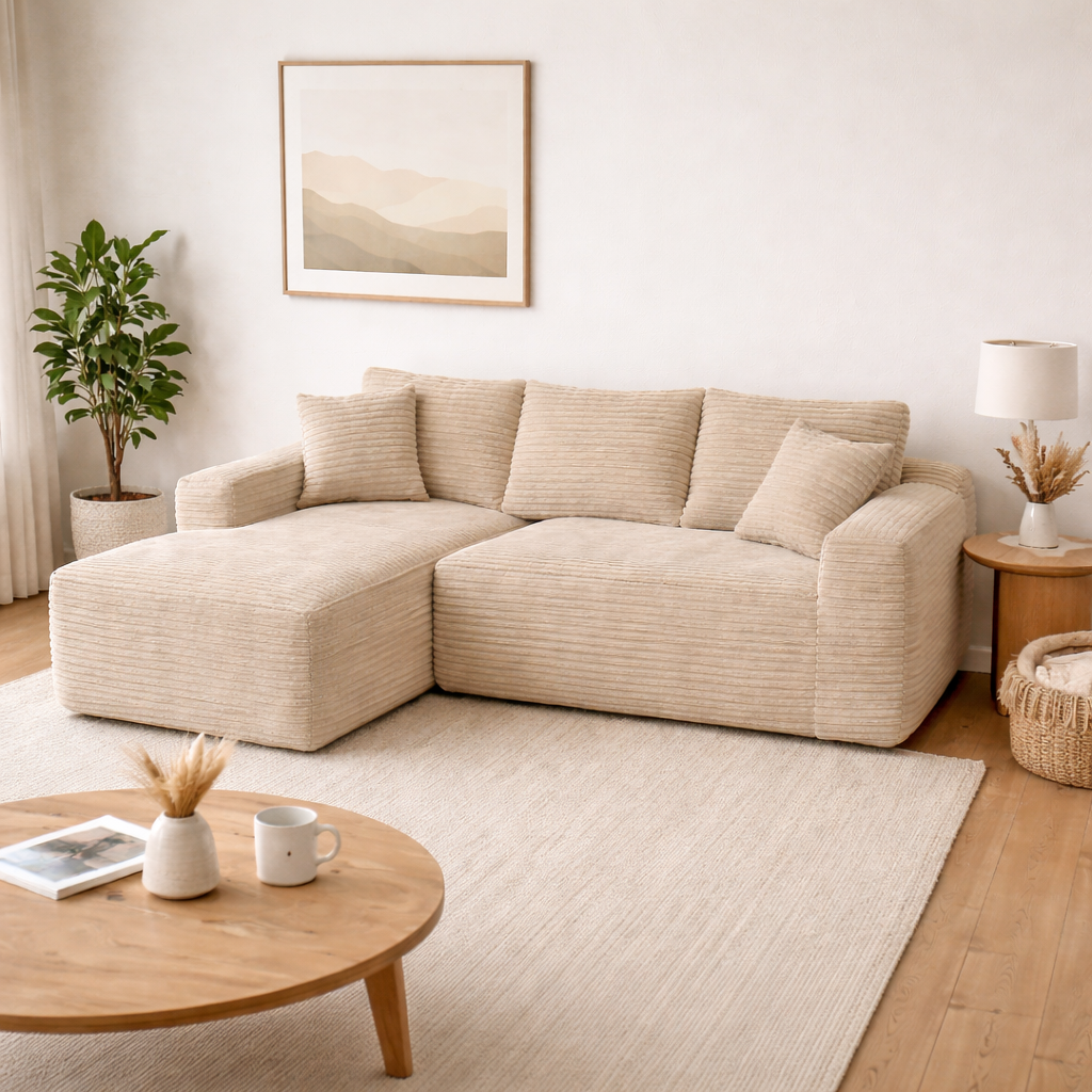 Le Méridia - Canapé d'angle en velours côtelé avec Méridienne