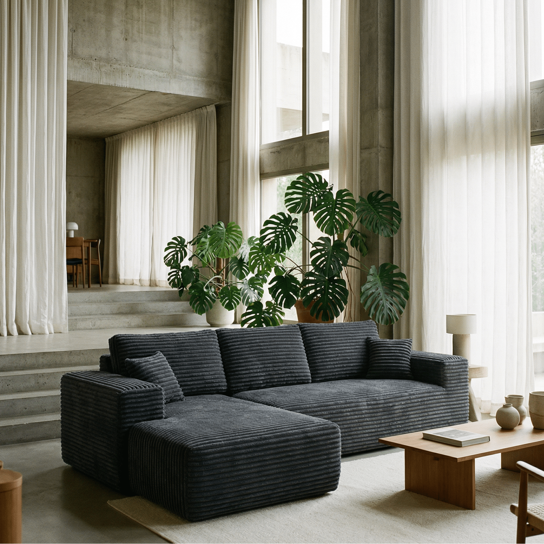 Le Méridia - Canapé d'angle en velours côtelé avec Méridienne