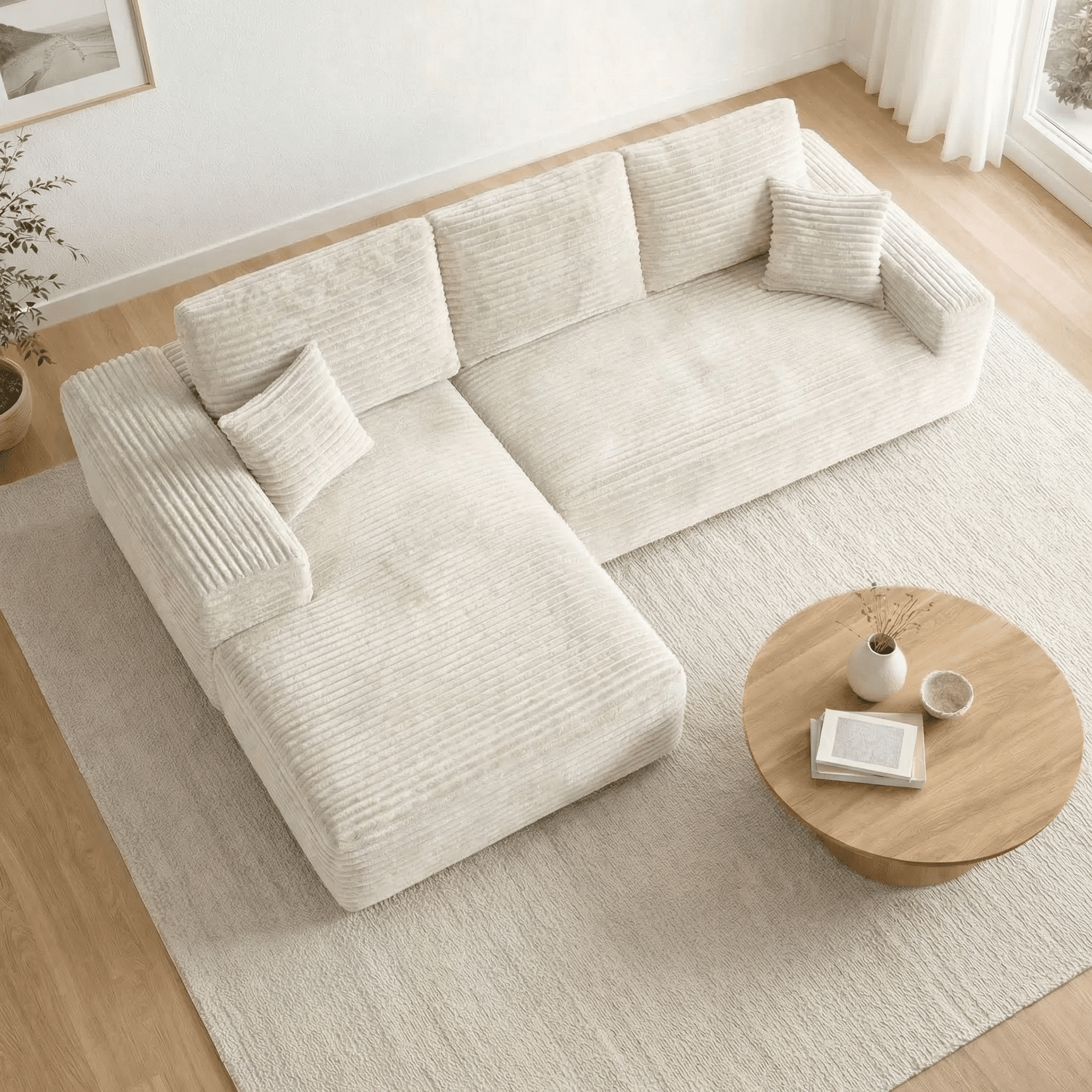Le Méridia - Canapé d'angle en velours côtelé avec Méridienne - Joya Home