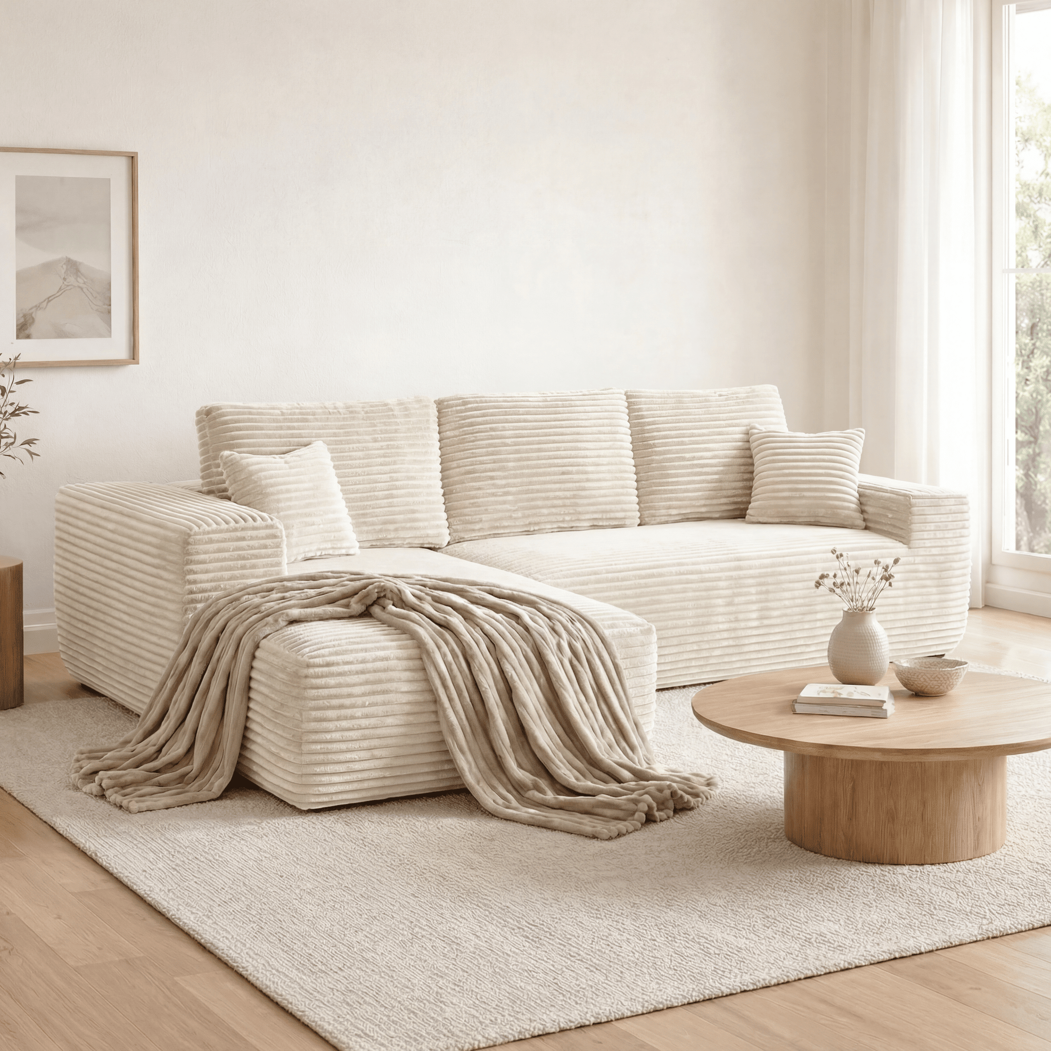 Le Méridia - Canapé d'angle en velours côtelé avec Méridienne - Joya Home
