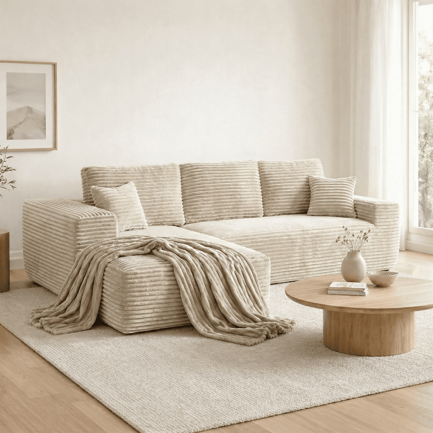 Le Méridia - Canapé d'angle en velours côtelé avec Méridienne - Joya Home