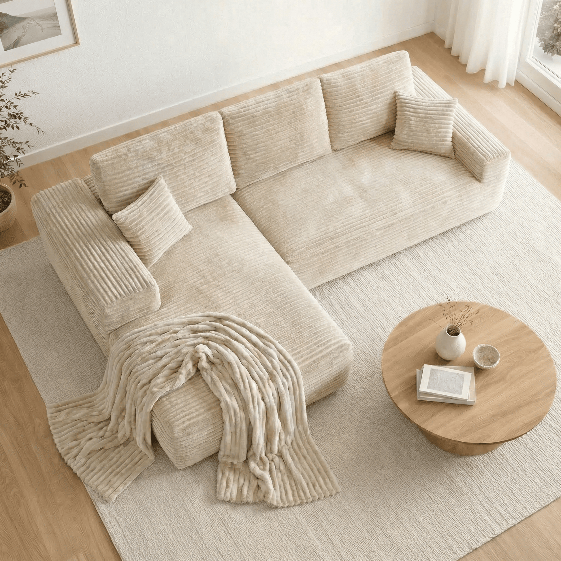 Le Méridia - Canapé d'angle en velours côtelé avec Méridienne - Joya Home